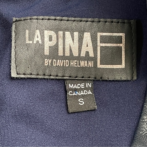 LaPina by David Helwani Navy Bandage Bodycon Mini Dress Faux Leather Trim Y2K - Picture 8 of 10